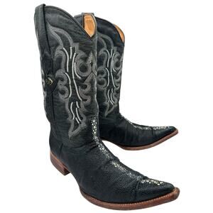 Los Altos Black Stingray Leather Cowboy
Boot Mens 9.5 Black Stone Long Snip Toe